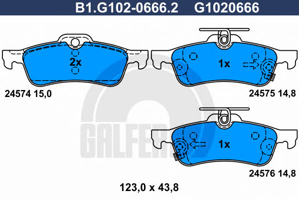 Galfer B1.G102-0666.2 Гальмівні колодки, комплект B1G10206662: Купити в Україні - Добра ціна на EXIST.UA!