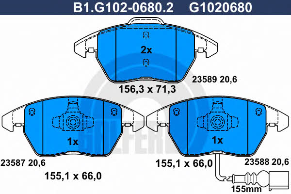 Galfer B1.G102-0680.2 Гальмівні колодки, комплект B1G10206802: Приваблива ціна - Купити в Україні на EXIST.UA!