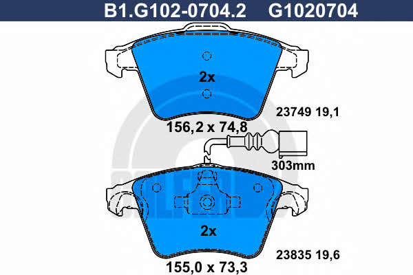 Galfer B1.G102-0704.2 Гальмівні колодки, комплект B1G10207042: Купити в Україні - Добра ціна на EXIST.UA!
