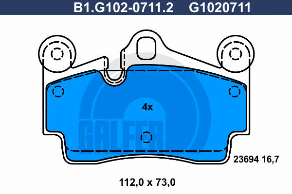 Galfer B1.G102-0711.2 Гальмівні колодки, комплект B1G10207112: Купити в Україні - Добра ціна на EXIST.UA!
