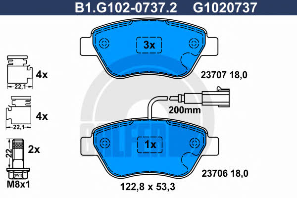Galfer B1.G102-0737.2 Гальмівні колодки, комплект B1G10207372: Купити в Україні - Добра ціна на EXIST.UA!