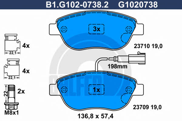 Galfer B1.G102-0738.2 Гальмівні колодки, комплект B1G10207382: Купити в Україні - Добра ціна на EXIST.UA!