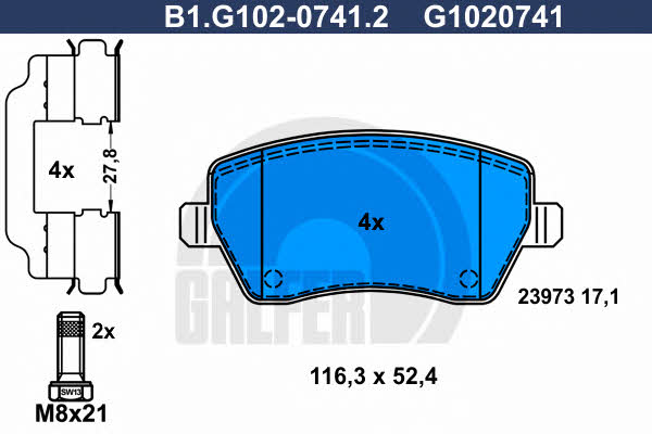 Galfer B1.G102-0741.2 Гальмівні колодки, комплект B1G10207412: Купити в Україні - Добра ціна на EXIST.UA!
