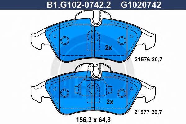 Galfer B1.G102-0742.2 Гальмівні колодки, комплект B1G10207422: Купити в Україні - Добра ціна на EXIST.UA!