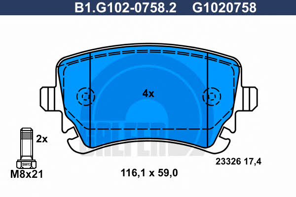 Galfer B1.G102-0758.2 Гальмівні колодки, комплект B1G10207582: Купити в Україні - Добра ціна на EXIST.UA!