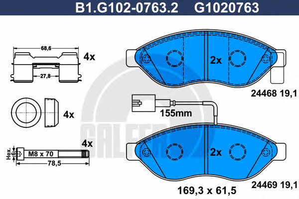 Galfer B1.G102-0763.2 Гальмівні колодки, комплект B1G10207632: Купити в Україні - Добра ціна на EXIST.UA!