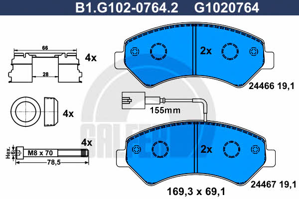 Galfer B1.G102-0764.2 Гальмівні колодки, комплект B1G10207642: Купити в Україні - Добра ціна на EXIST.UA!