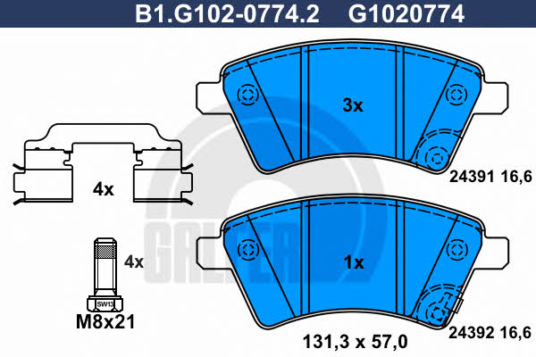 Galfer B1.G102-0774.2 Гальмівні колодки, комплект B1G10207742: Купити в Україні - Добра ціна на EXIST.UA!