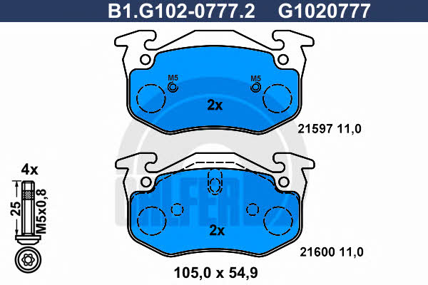 Galfer B1.G102-0777.2 Гальмівні колодки, комплект B1G10207772: Купити в Україні - Добра ціна на EXIST.UA!
