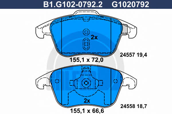 Galfer B1.G102-0792.2 Гальмівні колодки, комплект B1G10207922: Купити в Україні - Добра ціна на EXIST.UA!