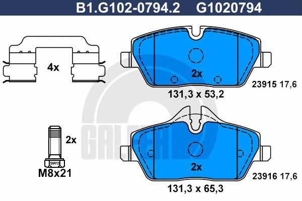 Galfer B1.G102-0794.2 Гальмівні колодки, комплект B1G10207942: Купити в Україні - Добра ціна на EXIST.UA!