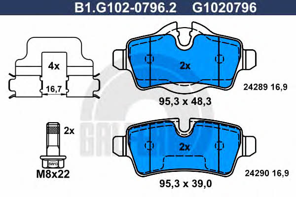Galfer B1.G102-0796.2 Гальмівні колодки, комплект B1G10207962: Купити в Україні - Добра ціна на EXIST.UA!