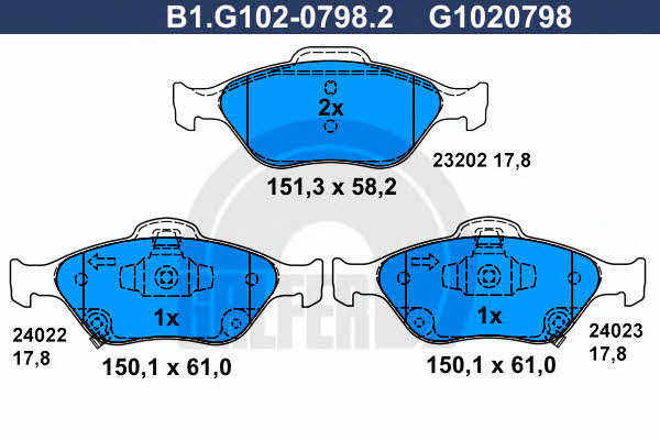 Galfer B1.G102-0798.2 Гальмівні колодки, комплект B1G10207982: Купити в Україні - Добра ціна на EXIST.UA!