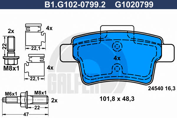 Galfer B1.G102-0799.2 Гальмівні колодки, комплект B1G10207992: Купити в Україні - Добра ціна на EXIST.UA!