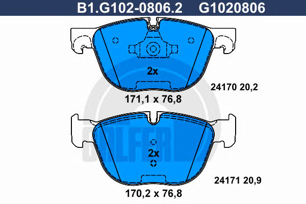 Galfer B1.G102-0806.2 Гальмівні колодки, комплект B1G10208062: Приваблива ціна - Купити в Україні на EXIST.UA!
