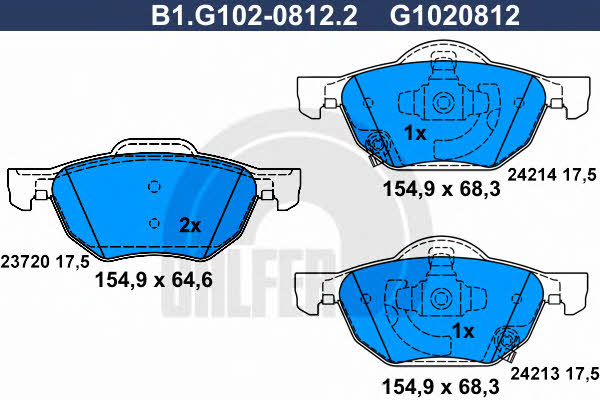 Galfer B1.G102-0812.2 Гальмівні колодки, комплект B1G10208122: Купити в Україні - Добра ціна на EXIST.UA!