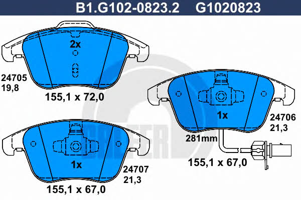 Galfer B1.G102-0823.2 Гальмівні колодки, комплект B1G10208232: Купити в Україні - Добра ціна на EXIST.UA!