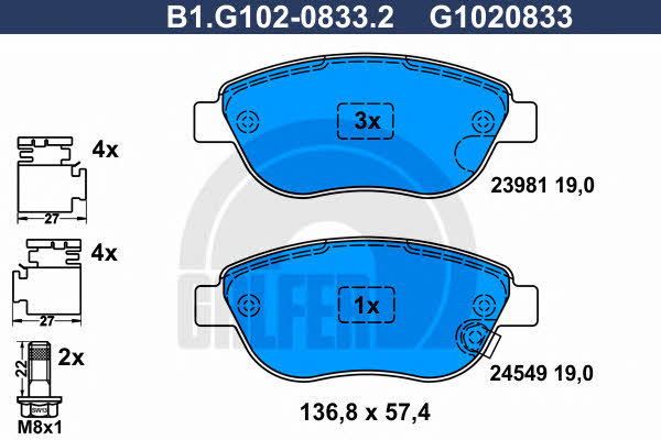 Galfer B1.G102-0833.2 Гальмівні колодки, комплект B1G10208332: Купити в Україні - Добра ціна на EXIST.UA!