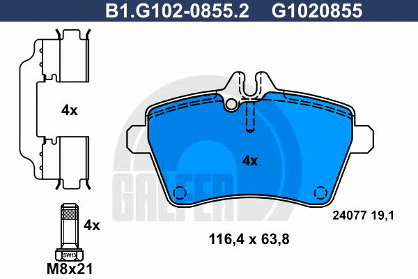 Galfer B1.G102-0855.2 Гальмівні колодки, комплект B1G10208552: Купити в Україні - Добра ціна на EXIST.UA!