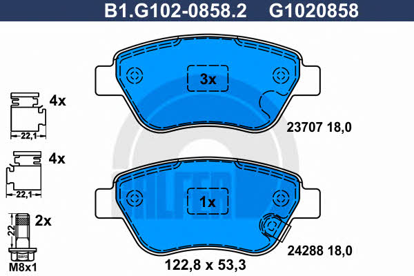 Galfer B1.G102-0858.2 Гальмівні колодки, комплект B1G10208582: Купити в Україні - Добра ціна на EXIST.UA!