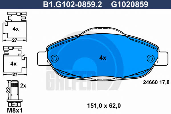 Galfer B1.G102-0859.2 Гальмівні колодки, комплект B1G10208592: Купити в Україні - Добра ціна на EXIST.UA!