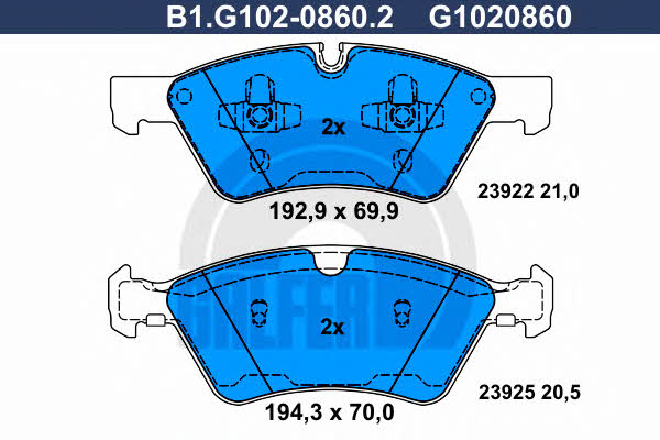 Galfer B1.G102-0860.2 Гальмівні колодки, комплект B1G10208602: Купити в Україні - Добра ціна на EXIST.UA!