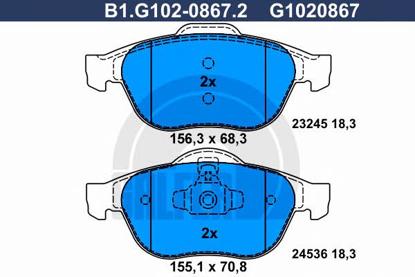 Galfer B1.G102-0867.2 Гальмівні колодки, комплект B1G10208672: Купити в Україні - Добра ціна на EXIST.UA!