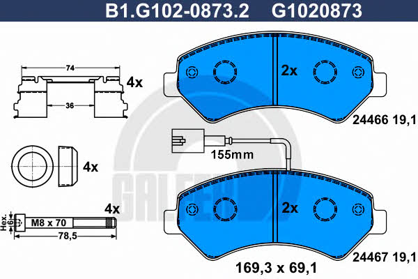 Galfer B1.G102-0873.2 Гальмівні колодки, комплект B1G10208732: Купити в Україні - Добра ціна на EXIST.UA!