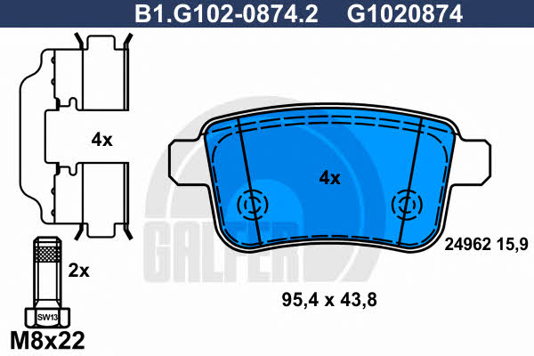 Galfer B1.G102-0874.2 Гальмівні колодки, комплект B1G10208742: Купити в Україні - Добра ціна на EXIST.UA!