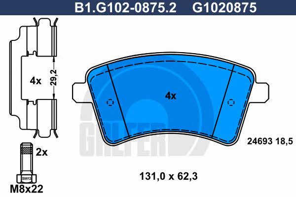 Galfer B1.G102-0875.2 Гальмівні колодки, комплект B1G10208752: Купити в Україні - Добра ціна на EXIST.UA!