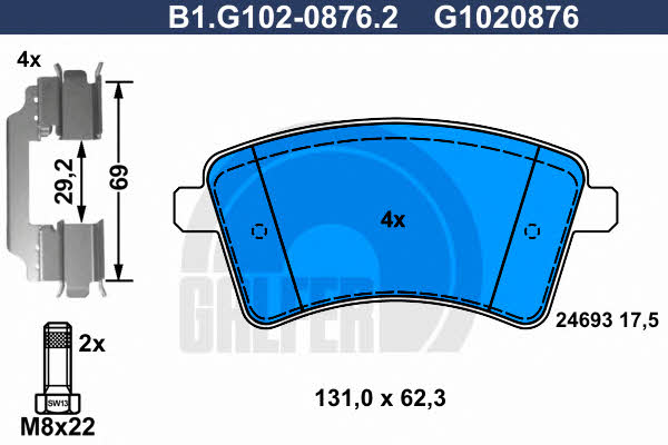 Galfer B1.G102-0876.2 Гальмівні колодки, комплект B1G10208762: Купити в Україні - Добра ціна на EXIST.UA!