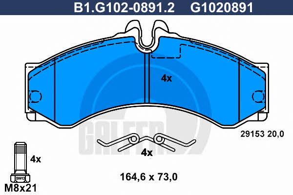 Galfer B1.G102-0891.2 Гальмівні колодки, комплект B1G10208912: Купити в Україні - Добра ціна на EXIST.UA!