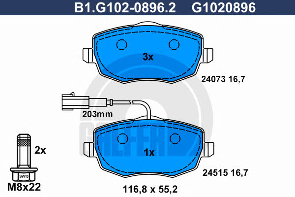 Galfer B1.G102-0896.2 Гальмівні колодки, комплект B1G10208962: Купити в Україні - Добра ціна на EXIST.UA!