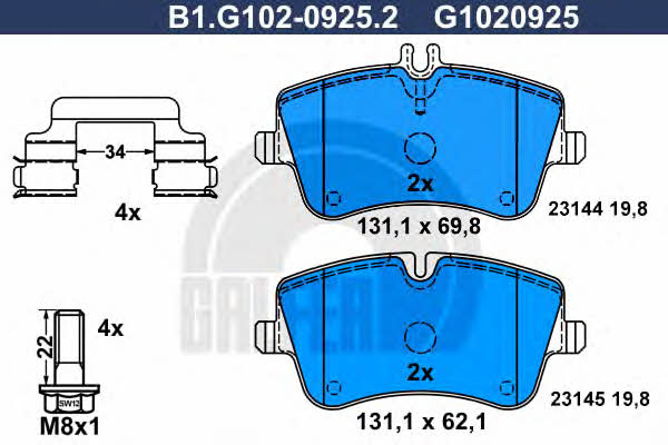 Galfer B1.G102-0925.2 Гальмівні колодки, комплект B1G10209252: Купити в Україні - Добра ціна на EXIST.UA!