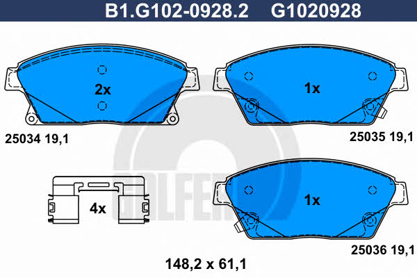 Galfer B1.G102-0928.2 Гальмівні колодки, комплект B1G10209282: Купити в Україні - Добра ціна на EXIST.UA!