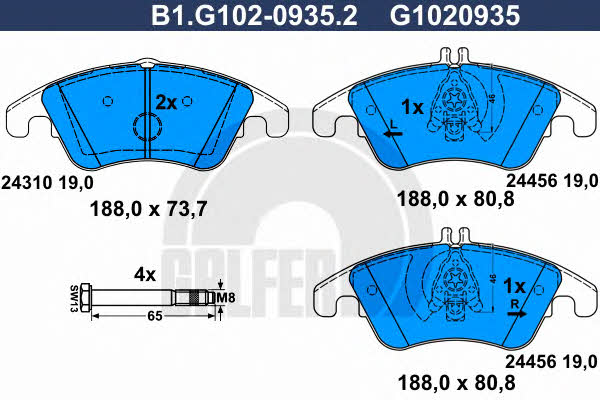 Galfer B1.G102-0935.2 Гальмівні колодки, комплект B1G10209352: Купити в Україні - Добра ціна на EXIST.UA!