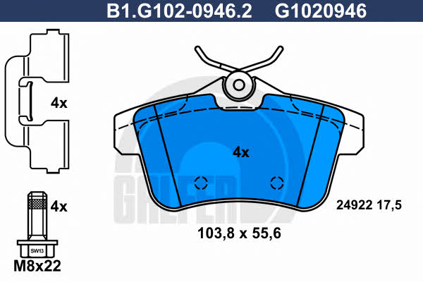 Galfer B1.G102-0946.2 Гальмівні колодки, комплект B1G10209462: Купити в Україні - Добра ціна на EXIST.UA!