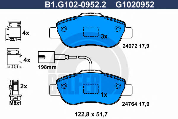 Galfer B1.G102-0952.2 Гальмівні колодки, комплект B1G10209522: Купити в Україні - Добра ціна на EXIST.UA!