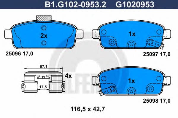 Galfer B1.G102-0953.2 Гальмівні колодки, комплект B1G10209532: Купити в Україні - Добра ціна на EXIST.UA!