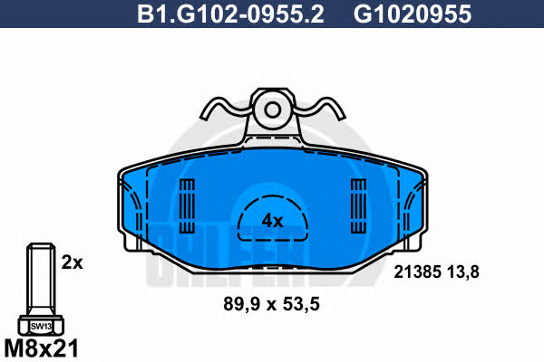Galfer B1.G102-0955.2 Гальмівні колодки, комплект B1G10209552: Купити в Україні - Добра ціна на EXIST.UA!