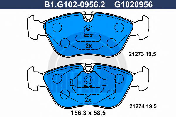Galfer B1.G102-0956.2 Гальмівні колодки, комплект B1G10209562: Купити в Україні - Добра ціна на EXIST.UA!