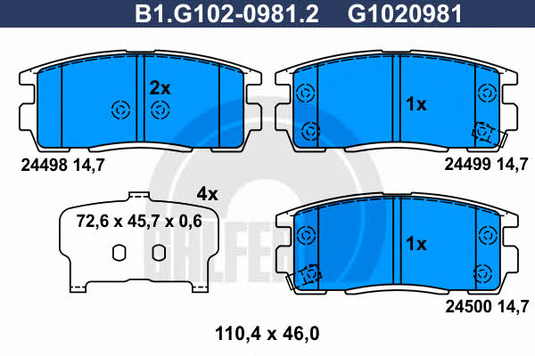 Galfer B1.G102-0981.2 Гальмівні колодки, комплект B1G10209812: Купити в Україні - Добра ціна на EXIST.UA!
