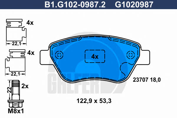 Galfer B1.G102-0987.2 Гальмівні колодки, комплект B1G10209872: Купити в Україні - Добра ціна на EXIST.UA!