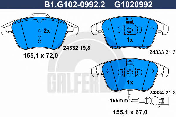 Galfer B1.G102-0992.2 Гальмівні колодки, комплект B1G10209922: Купити в Україні - Добра ціна на EXIST.UA!