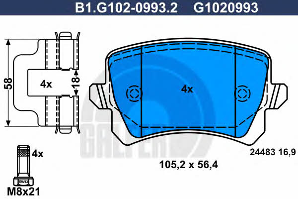 Galfer B1.G102-0993.2 Гальмівні колодки, комплект B1G10209932: Приваблива ціна - Купити в Україні на EXIST.UA!