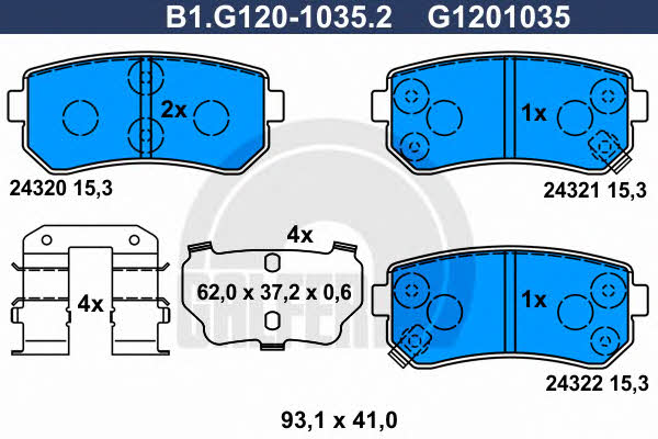 Galfer B1.G120-1035.2 Гальмівні колодки, комплект B1G12010352: Купити в Україні - Добра ціна на EXIST.UA!