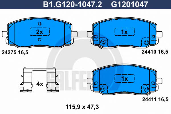 Galfer B1.G120-1047.2 Гальмівні колодки, комплект B1G12010472: Купити в Україні - Добра ціна на EXIST.UA!