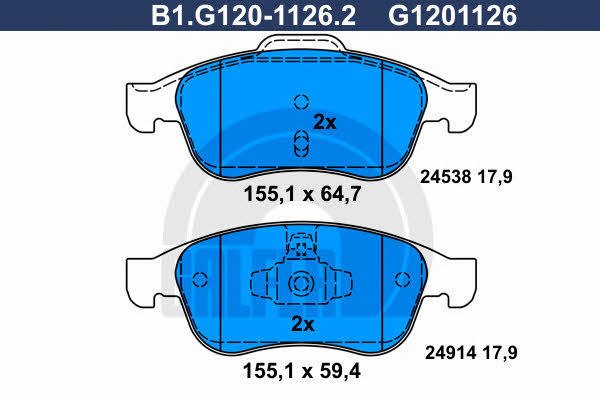 Galfer B1.G120-1126.2 Гальмівні колодки, комплект B1G12011262: Приваблива ціна - Купити в Україні на EXIST.UA!