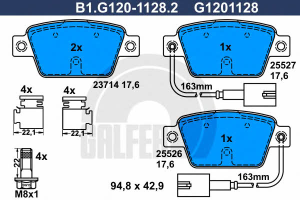 Galfer B1.G120-1128.2 Гальмівні колодки, комплект B1G12011282: Купити в Україні - Добра ціна на EXIST.UA!
