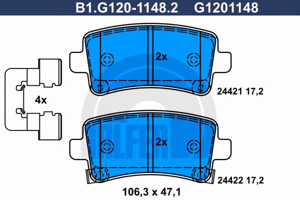 Galfer B1.G120-1148.2 Гальмівні колодки, комплект B1G12011482: Купити в Україні - Добра ціна на EXIST.UA!